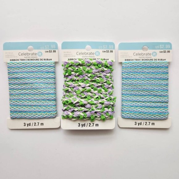 3 Packs Celebrate It Ribbon Trim 3 Yards Each Blue/Green Spring Easter Colors - Picture 1 of 7